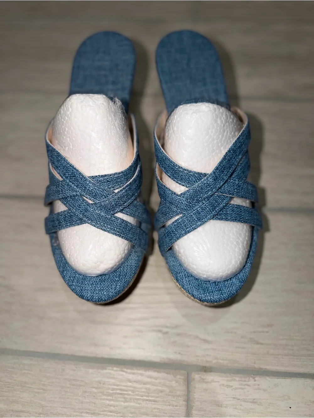 Denim Blue Crisscross Wedge Sandals for Women